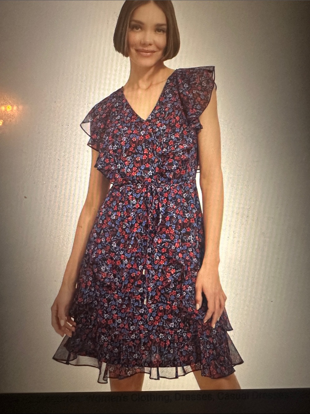 NWT Tommy Hilfiger Sleeveless Ruffle Dress in Navy and Red Floral, size 12